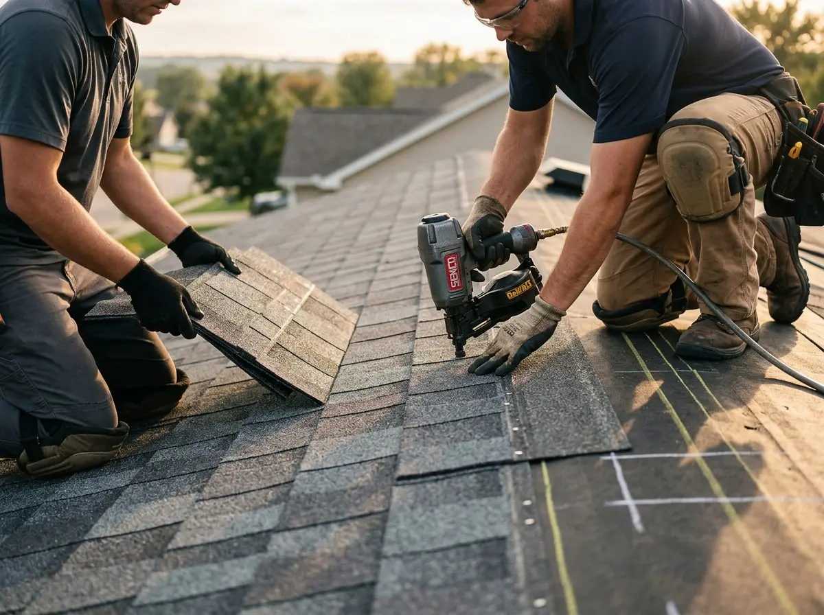 Professional roofer working on a residential roof in Tempe